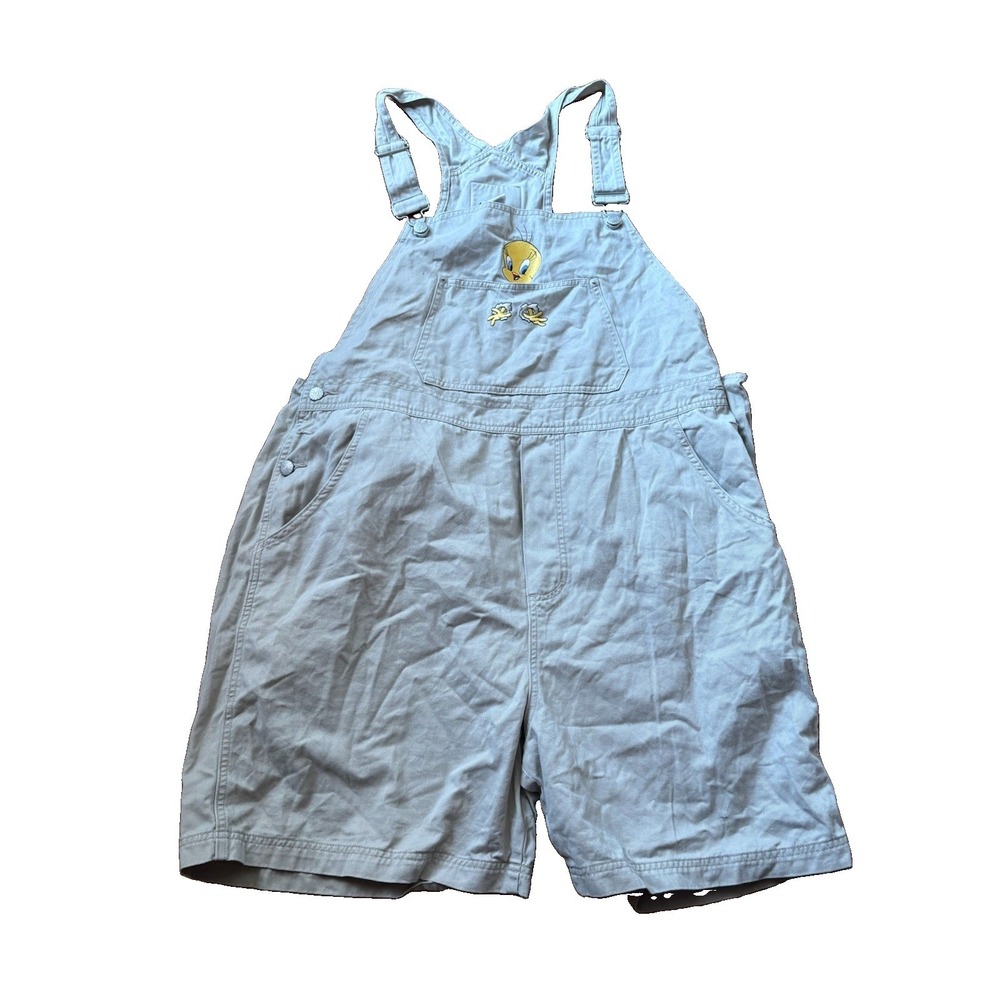 Vintage 90s Looney Tunes Overalls Tweety Bird Shorts Bibs Adult XL See Measuring